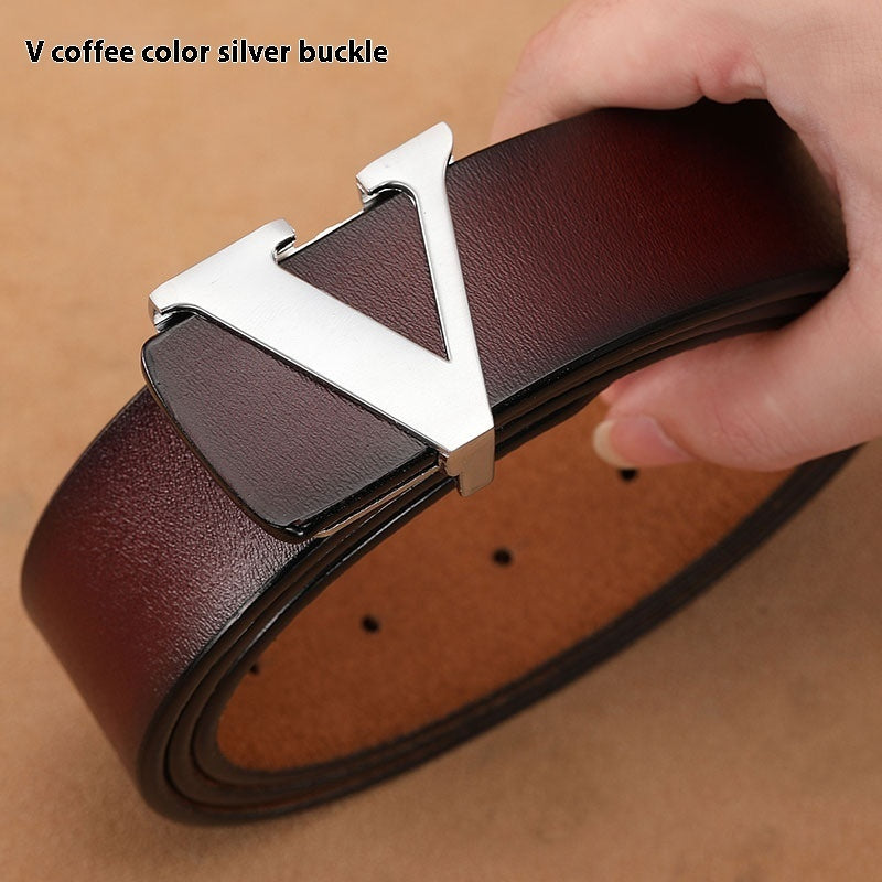 Retro Smooth Genuine Leather Pure Cowhide Letter V Pants Belt