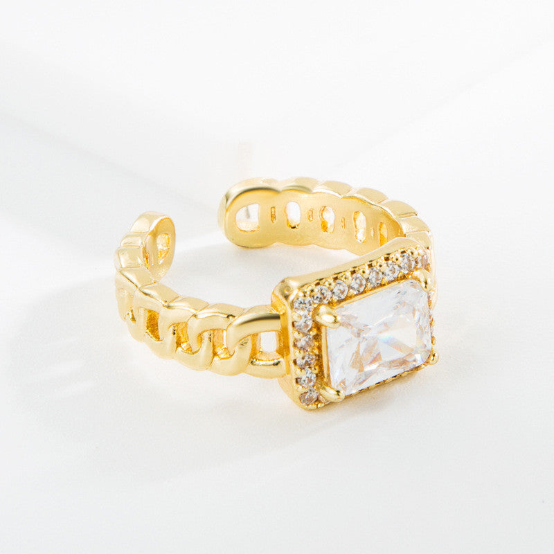 Chain-shaped Copper Micro-inlaid Zircon Ring Women