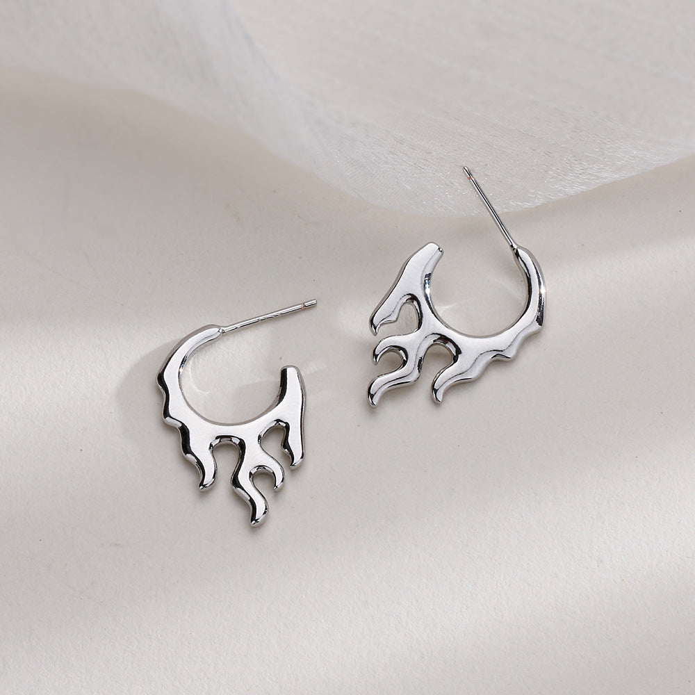 Bold Geometric Elegance with a Fiery Edge Flame Earrings - Platinum Copper