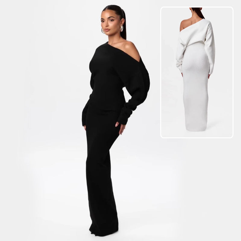 Slim Long Sleeve Knitted Dress Evening Party Sexy Off-shoulder Bodycon Long Dresses