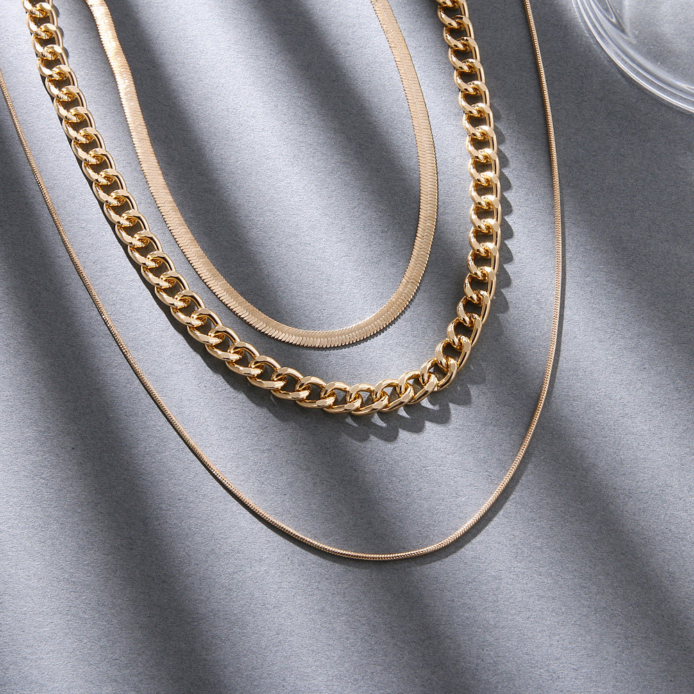 Multi-Layer Thick Chain Clavicle Necklace Flat Rope - ST VON'S FLAIR