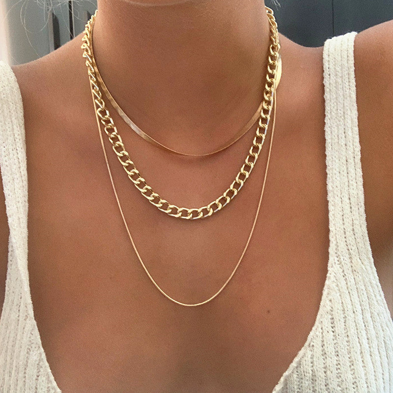 Multi-Layer Thick Chain Clavicle Necklace Flat Rope - ST VON'S FLAIR