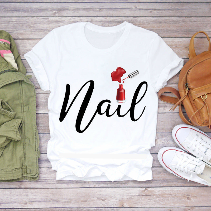 Women's Nail Art Graphic Tee - 90s Makeup Fingernail Print Summer T-Shirt | ST VON'S FLAIR