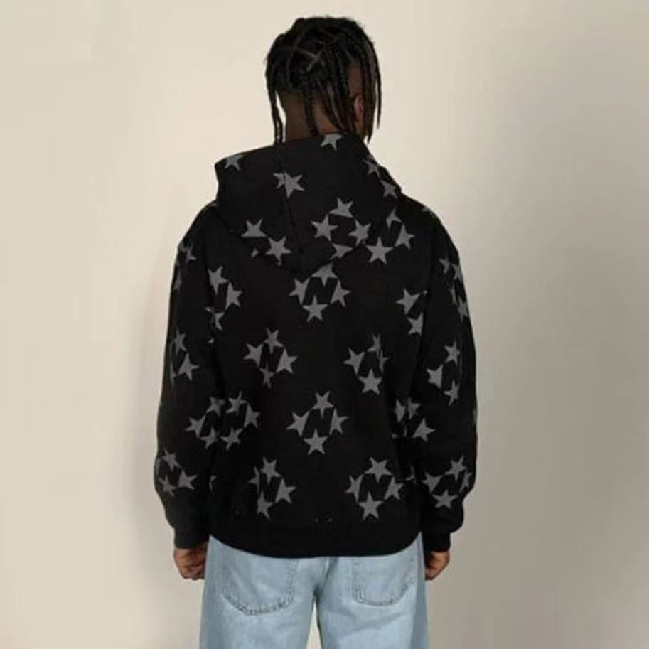 Stars Printed Zip-Up Hoodie - Unisex Streetwear Cardigan | ST VON'S FLAIR