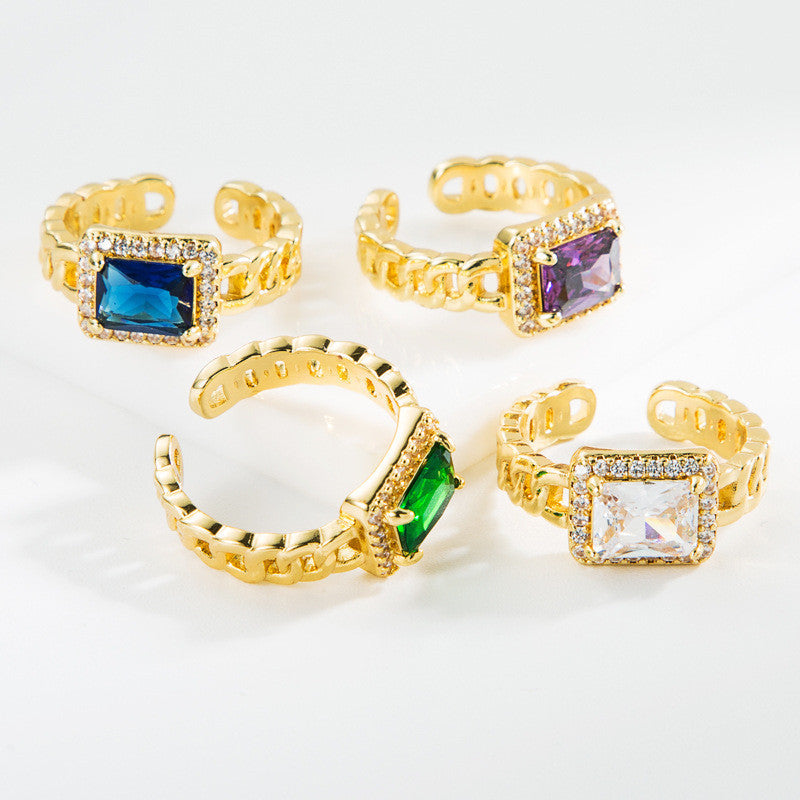 Chain-shaped Copper Micro-inlaid Zircon Ring Women