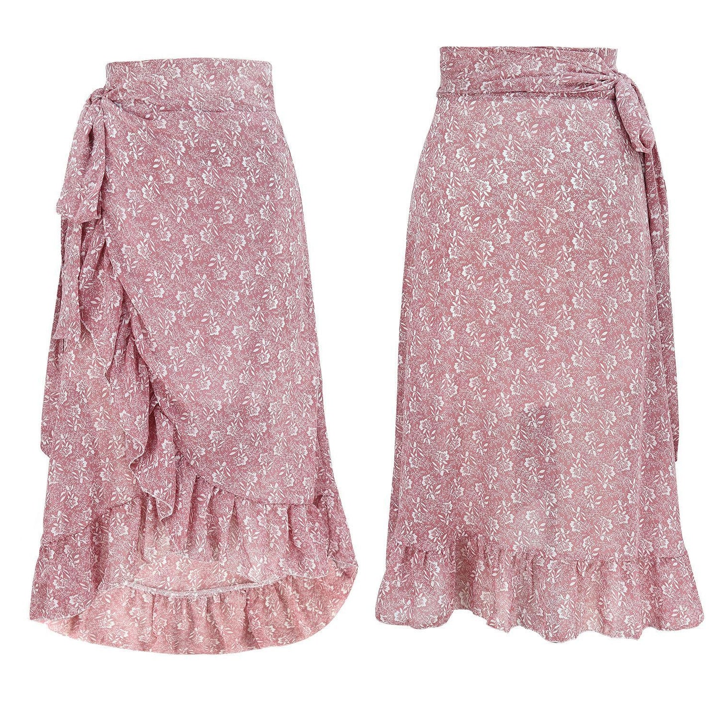 High Waist Floral Chiffon Skirt Knotted Hip | A-Line Wrap Split | ST VON'S FLAIR