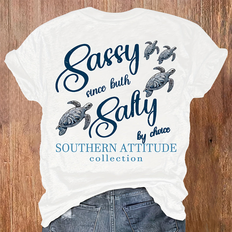 Women's Turtle & Slogan Graphic Tee | Playful Summer Round Neck | ST VON'S FLAIR