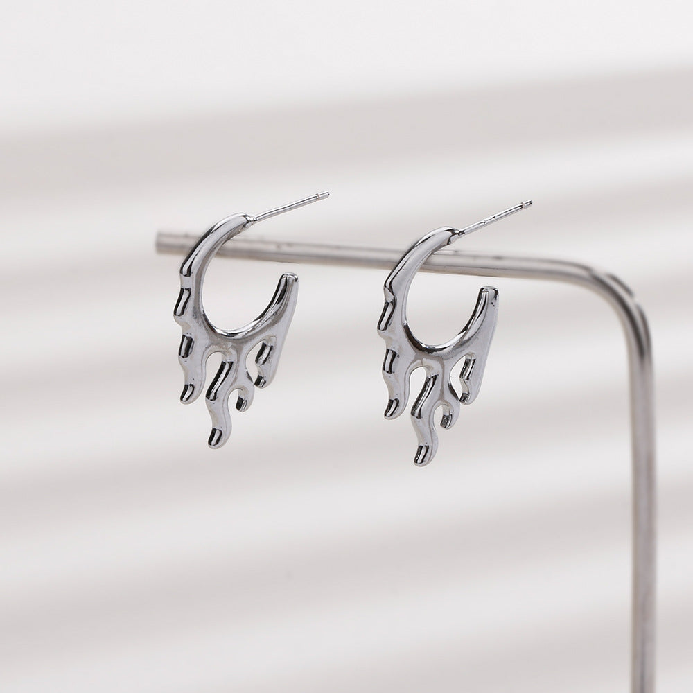 Bold Geometric Elegance with a Fiery Edge Flame Earrings - Platinum Copper