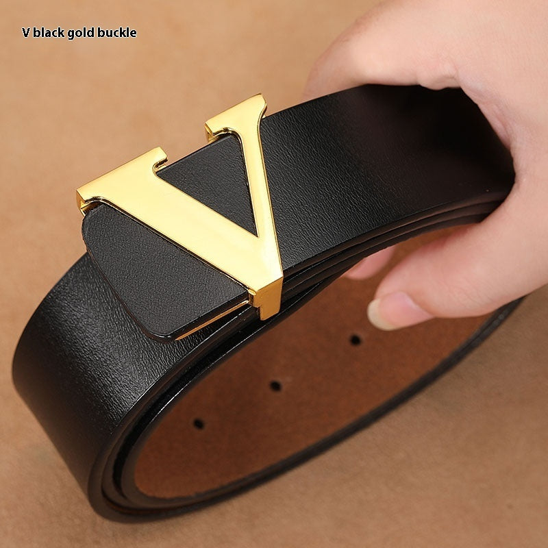 Retro Smooth Genuine Leather Pure Cowhide Letter V Pants Belt