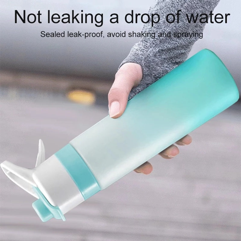 Hand holding a teal and white ear cleaning device with text about its leak-proof design.