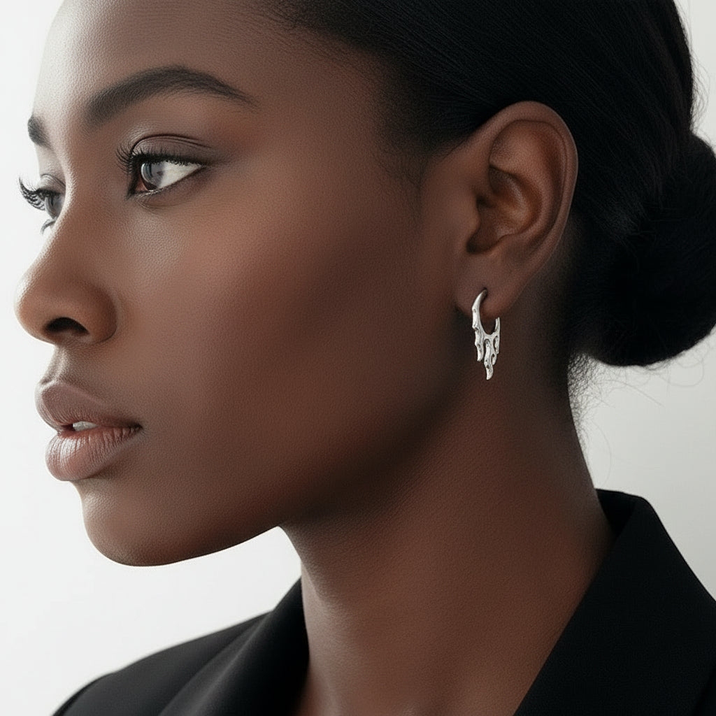 Bold Geometric Elegance with a Fiery Edge Flame Earrings - Platinum Copper