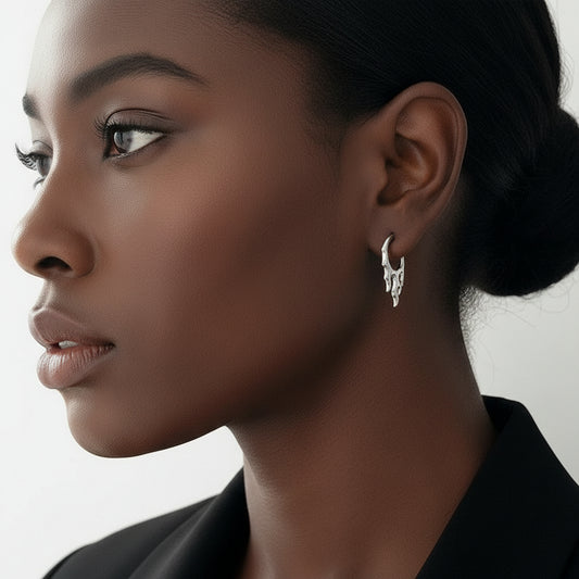 Bold Geometric Elegance with a Fiery Edge Flame Earrings - Platinum Copper