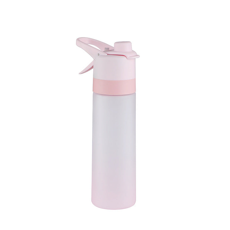 White water bottle with pink cap and handle on a white background