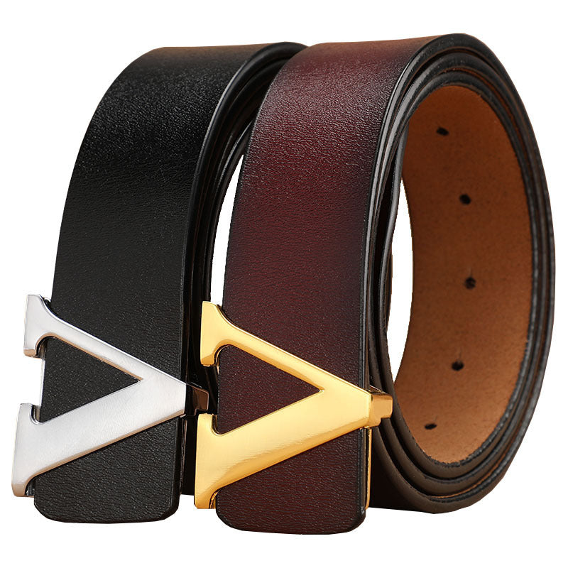 Retro Smooth Genuine Leather Pure Cowhide Letter V Pants Belt