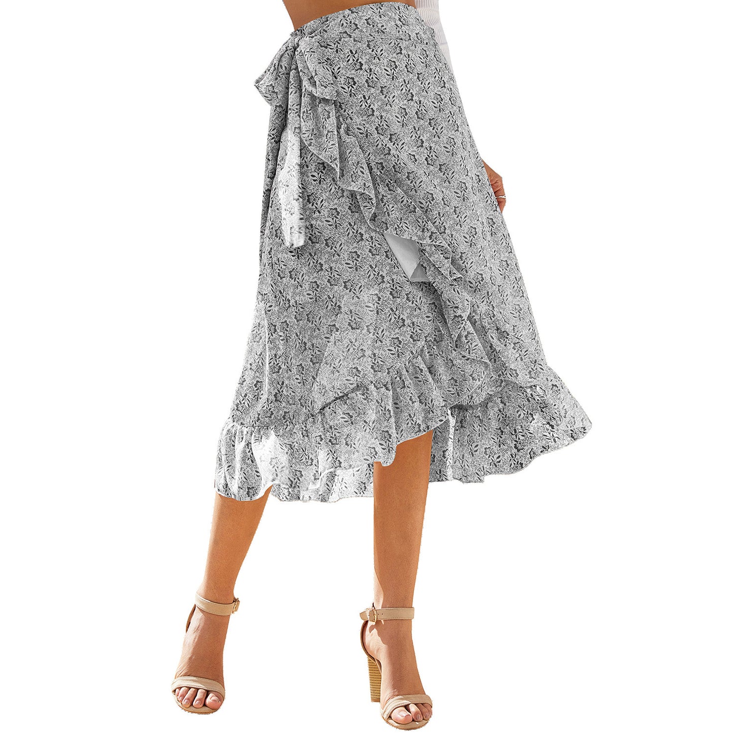 High Waist Floral Chiffon Skirt Knotted Hip | A-Line Wrap Split | ST VON'S FLAIR