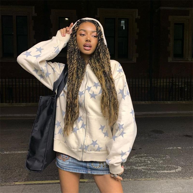 Stars Printed Zip-Up Hoodie - Unisex Streetwear Cardigan | ST VON'S FLAIR