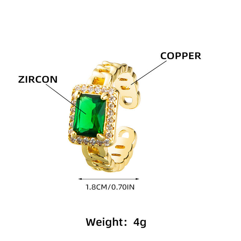 Chain-shaped Copper Micro-inlaid Zircon Ring Women