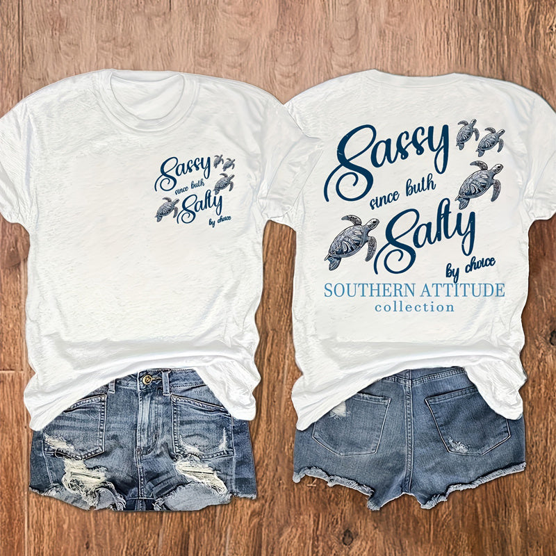 Women's Turtle & Slogan Graphic Tee | Playful Summer Round Neck | ST VON'S FLAIR