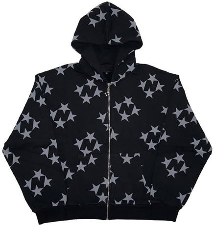 Stars Printed Zip-Up Hoodie - Unisex Streetwear Cardigan | ST VON'S FLAIR