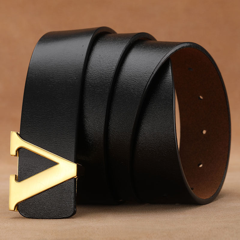 Retro Smooth Genuine Leather Pure Cowhide Letter V Pants Belt