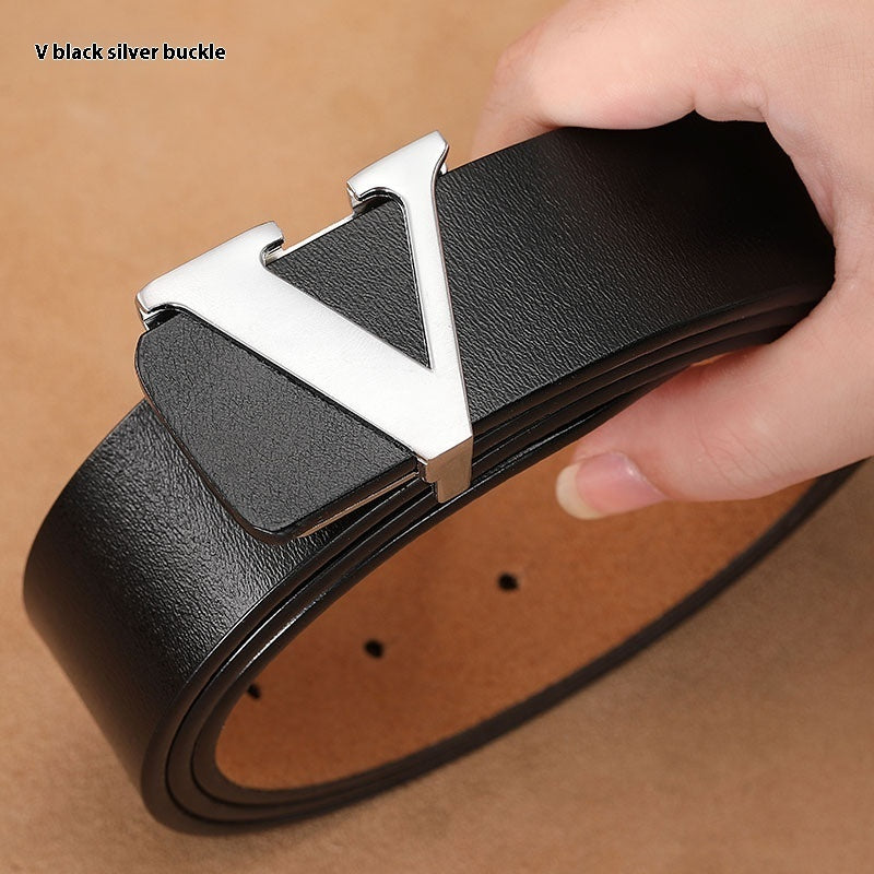 Retro Smooth Genuine Leather Pure Cowhide Letter V Pants Belt