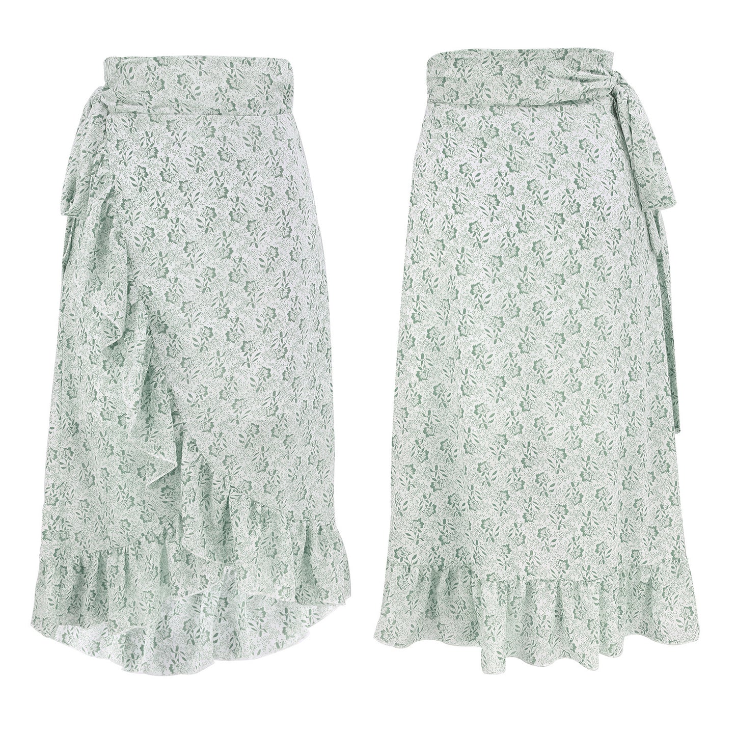 High Waist Floral Chiffon Skirt Knotted Hip | A-Line Wrap Split | ST VON'S FLAIR