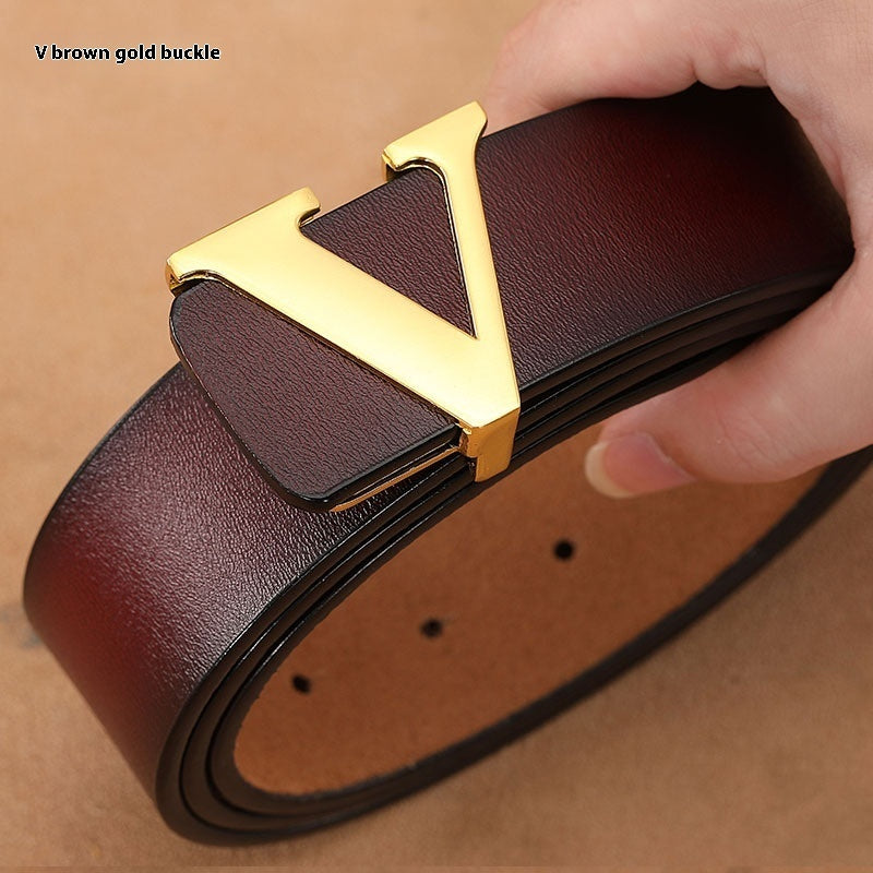 Retro Smooth Genuine Leather Pure Cowhide Letter V Pants Belt